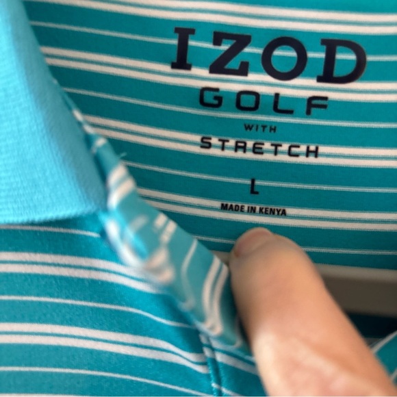 IZOD GOLF With STRETCH Size Large BLUE WHITE STRIPE SS - Picture 4 of 16